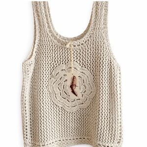 Jessica Simpson Cream Crochet Tank Top with Floral Medallion